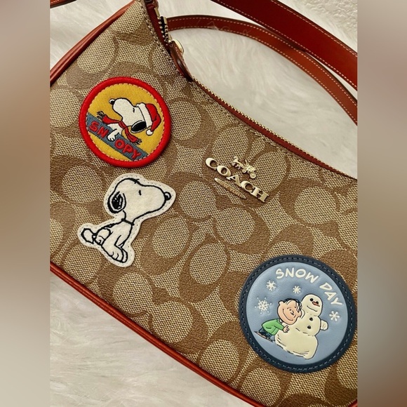 Coach X Peanuts Teri Shoulder Bag Signature Canvas Patches Crossbody - Picture 6 of 16